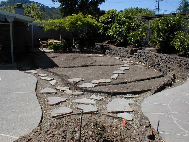 Before- Boulders, Pavers, New Sod & Rock Retaining Wall