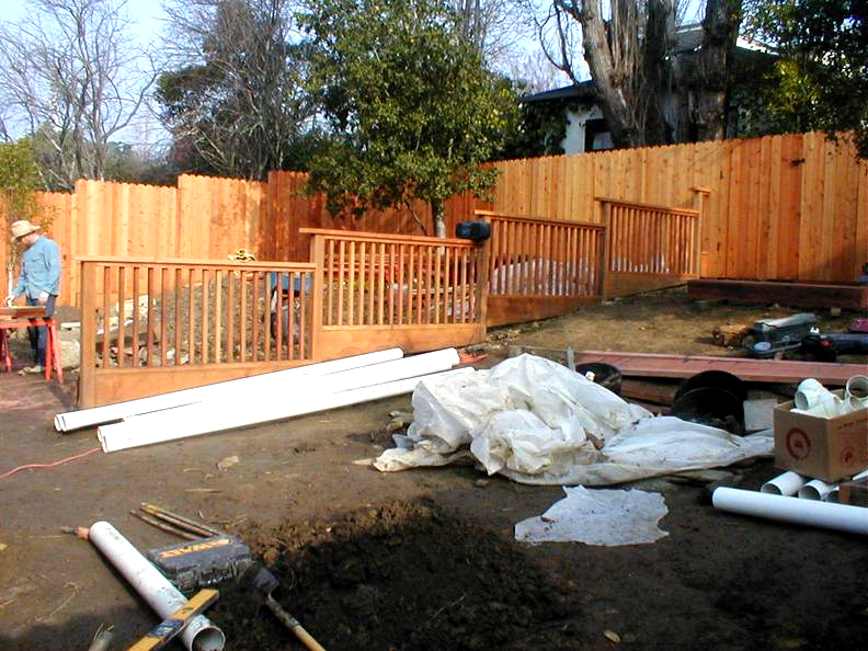 Before- Redwood Fence, Redwood Retaining Wall , Pavers & Plantings